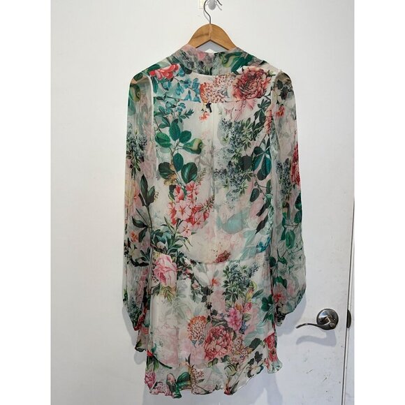 Rococo Sand Floral Sheer Wrap Tie Waist & High-Low Hem Women's Blouse Size M - Picture 7 of 11